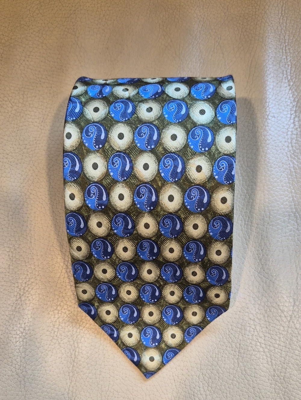 Ermenegildo Zegna Made In Italy Blue and Gold Geometric Silk  Paisley Tie